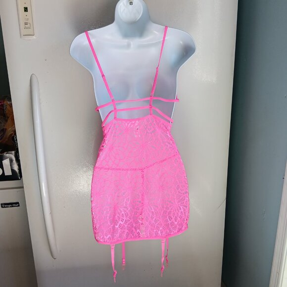 Dream Girl Hot Pink Garter/Slip with Thong Panty Never Worn Display  Sz Med - Picture 4 of 9